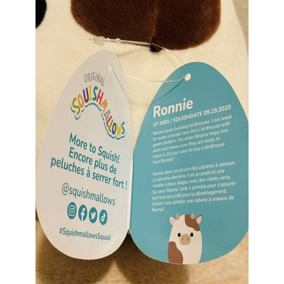 Brand New Squishmallows Ronnie the Cow 7” Plush Stuffed Animal Kellytoy - Picture 7 of 7